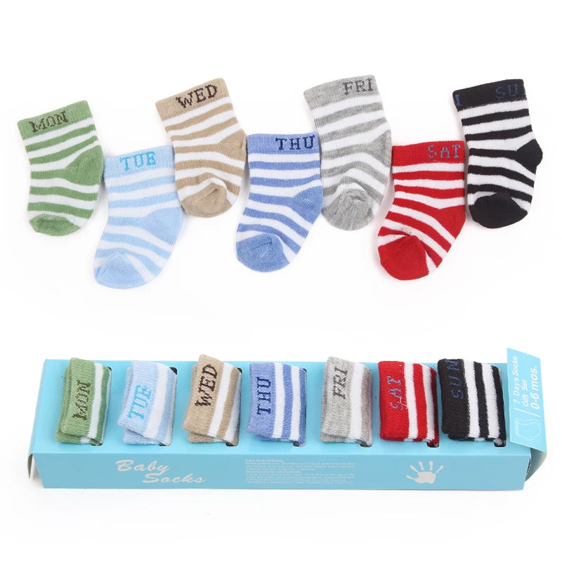 7 Pairs Set for Baby Socks Soft Cotton Cute Animal Smile Face Spring and Autumn for 0-6 Months Toddler Boys and Girls W0040W0052