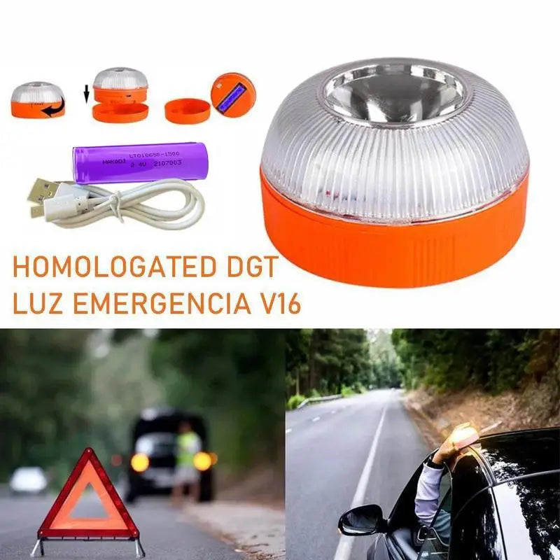 Boxed Spanish V16 Car Warning Light LED White Rechargeable Flashing Traffic Yellow Light Light Flash Battery Charging Emerg P9I5