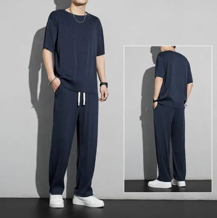 Top Pants Sets Kpop Short Quarter Sleeve Tracksuit Korean Style T Shirt Man Summer Sports Suits Aesthetic Cool Xl Men's Clothing