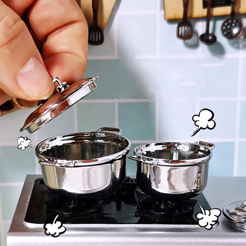 1Pcs 1/12 Dollhouse Miniature Imitated Stainless Steel Casserole Kitchen Cookware