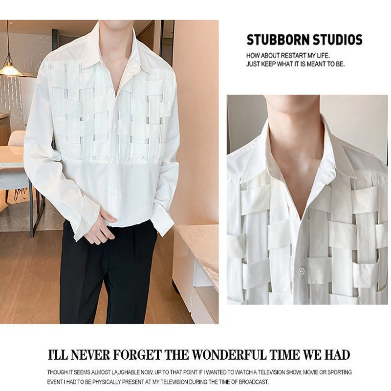 Vintage Weaving Shirts For Men Long/Short Sleeve Lapel INS Trend Tops Streetwear New Spring Summer Fashion Casual Loose Shirts