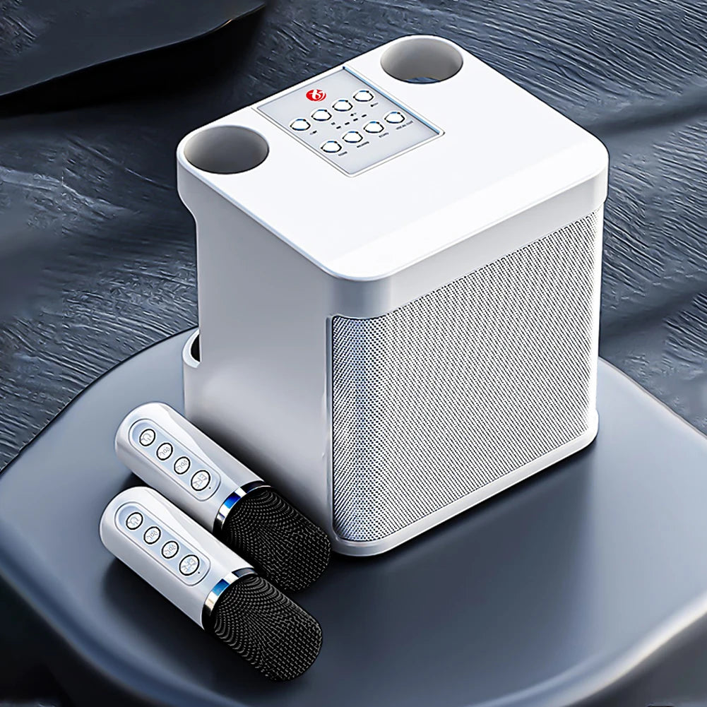 Karaoke Machine with 2 Wireless Microphones Wireless Portable BT Speaker Support BT/USB/TF Card/Aux 1500mAh for Karaoke Party
