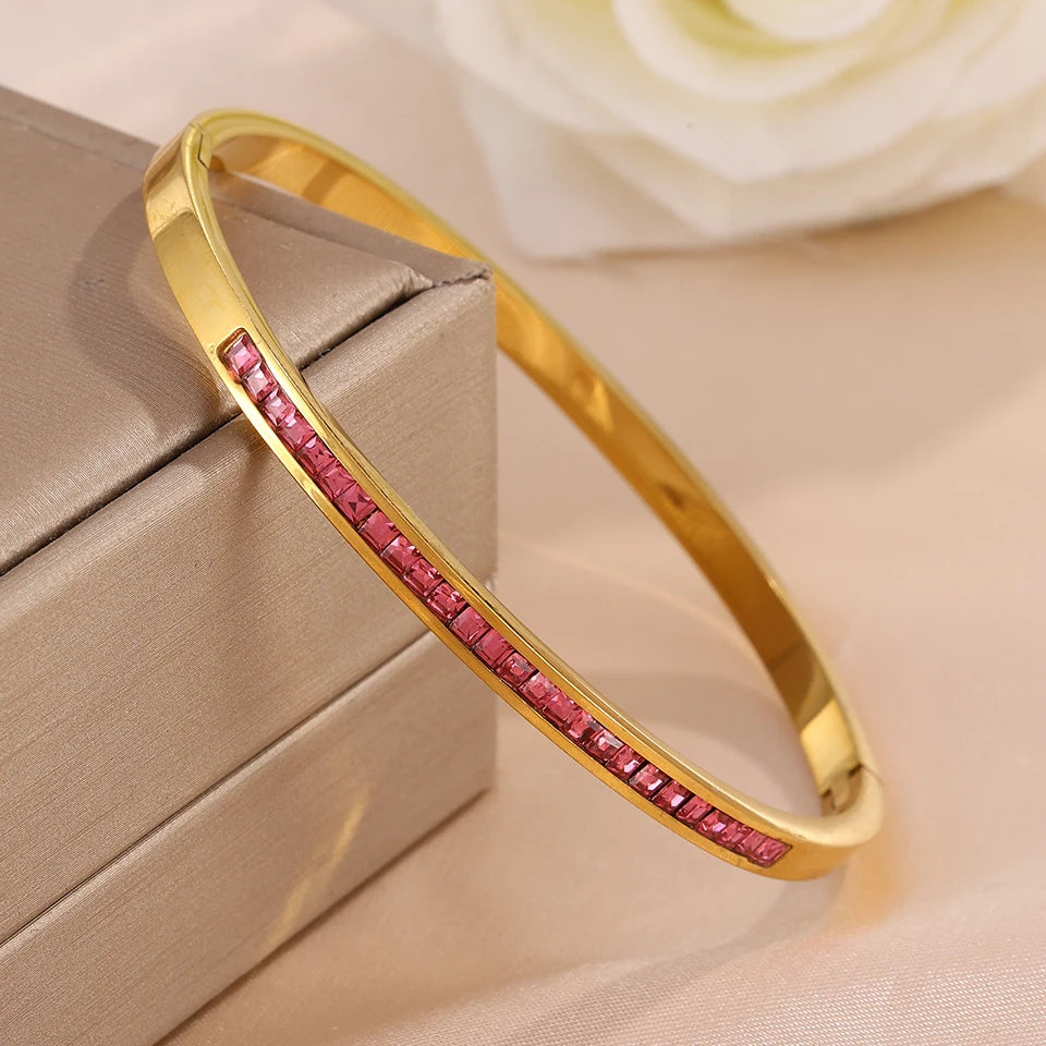 ZAKOL 6 Colors Colorful Geometric Zircon Inlaid Stainless Steel Bracelets for Women Men Versatile Fashion Bohemian Jewelry