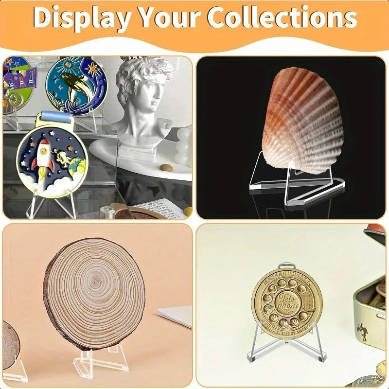 1/50x Clear Acrylic Card Display Stands for Business Card Medals Coins Pictures Desk Organizer Home Office Decor Triangle Holder