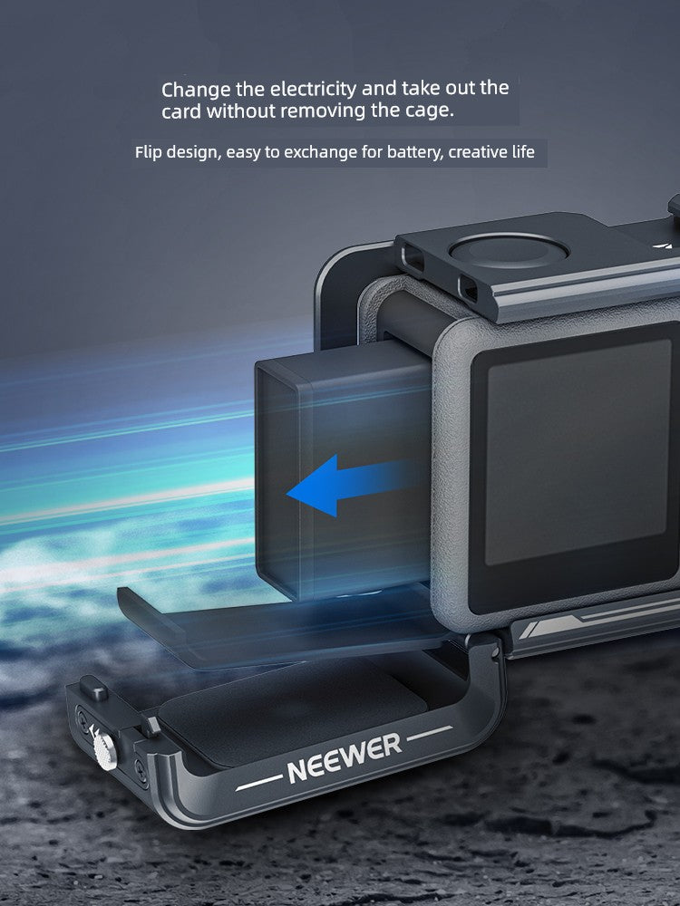 Neewer Cage for Dji Action 6/5 Pro/4/3 Metal Protective Frame Action Camera Anti-Drop Heat Dissipation Side-Open Quick Release Protective Selfie Video Cycling Skateboard Accessories