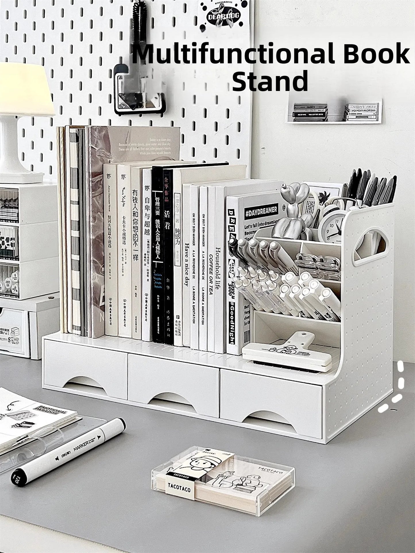Multi-Functional Bookend Storage Box - Student Desk Organizer Pen Holder File Rack