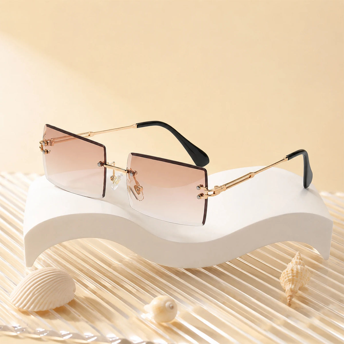 1pc Rimless Rectangle Sunglasses Frameless Cut Edge Metal UV Protection Sun Glasses for Women Men Beach Travel Daily Street Wear