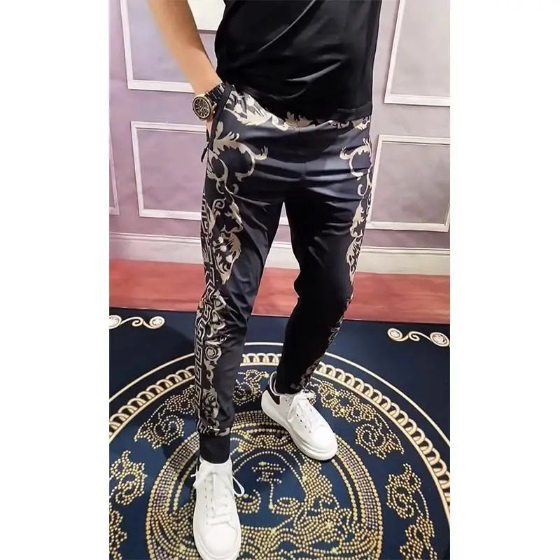 Men's Clothing Distinctive Printed Fashion Sports Pants Summer Thin All-match Slim-fit Stretch Casual Pants