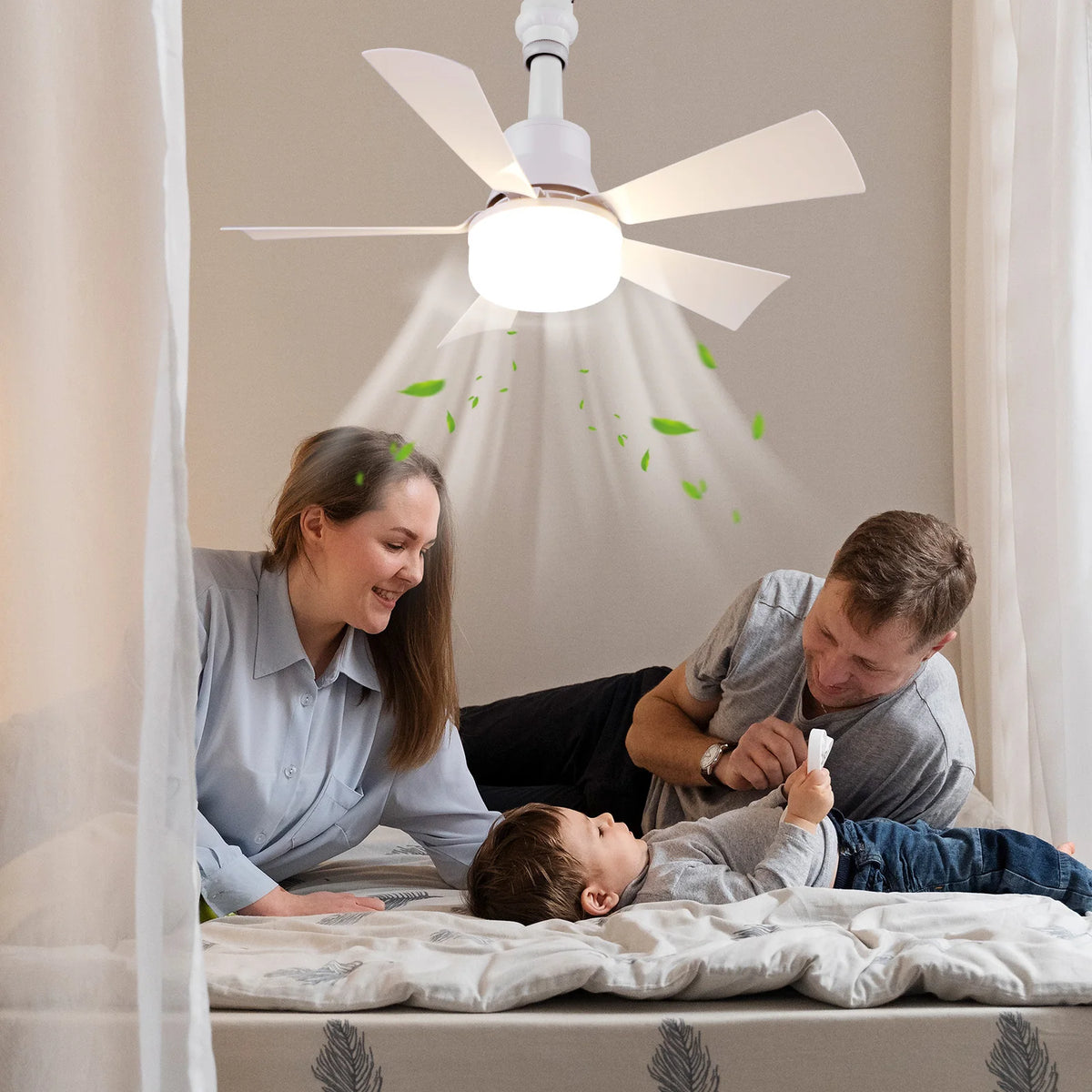 2-in-1 Socket Ceiling Fans Lights with Remote Control Timing 3 Speed Adjustable for Bedroom Kitchen Office Home for Living Room
