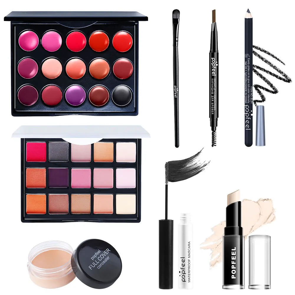 POPFEEL Makeup Cosmetics Gift Set - Premium Makeup Kit with Eyeshadow, Eyebrow Pencil, Mascara, Concealer, Lipstick, Lip Gloss.