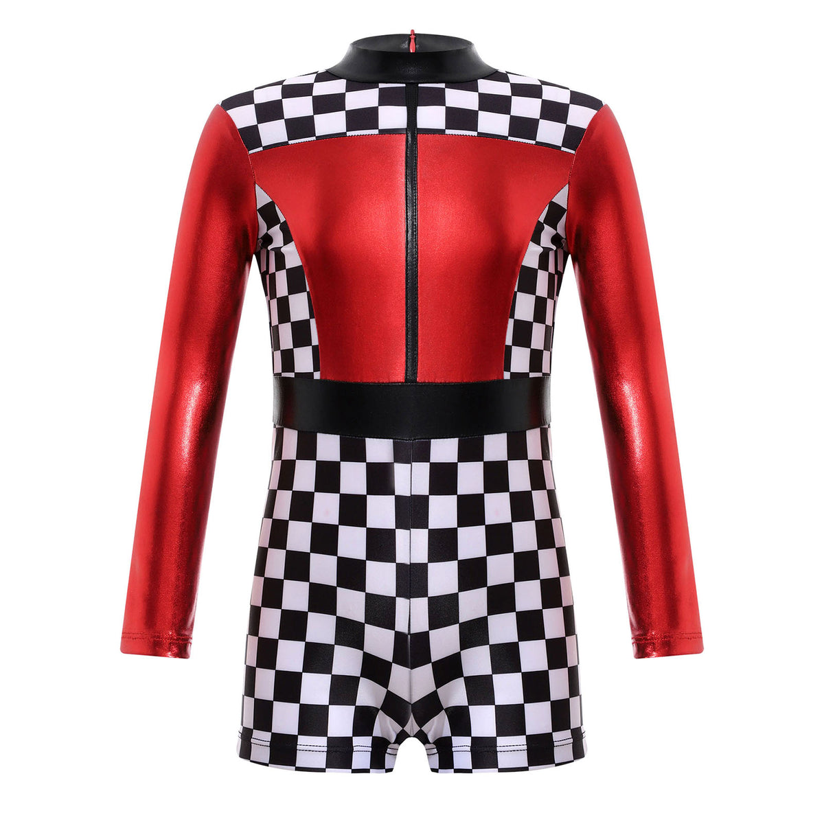 Kids Girls Checkerboard Racer Costume Halloween Car Driver Cosplay Leotard Dress with Tulle Skirt Themed Party Driving Roleplay