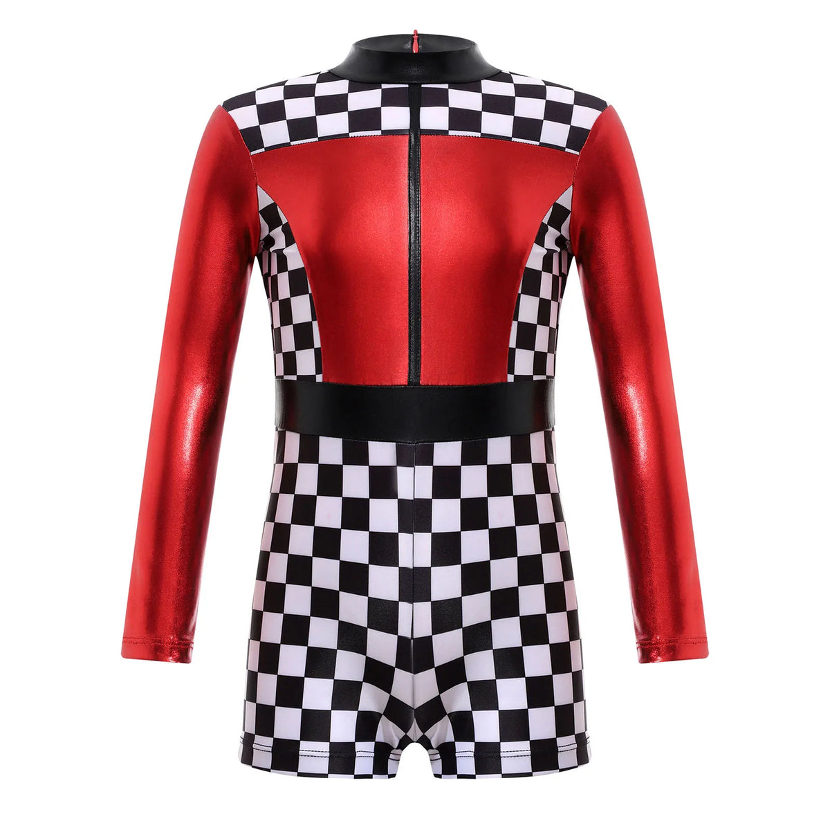 Kids Girls Checkerboard Racer Costume Halloween Car Driver Cosplay Leotard Dress with Tulle Skirt Themed Party Driving Roleplay