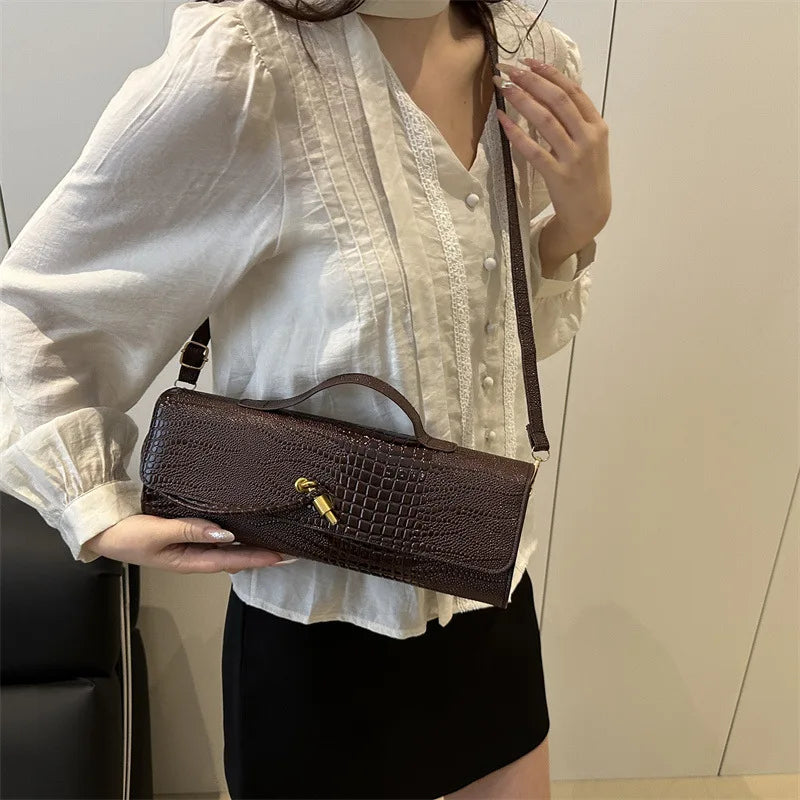 Luxury Design Top-Handle Bag For Women Evening Handbag Long Purse, Crocodile Pattern Crossbody Shoulder Bags Fashionable Outfits