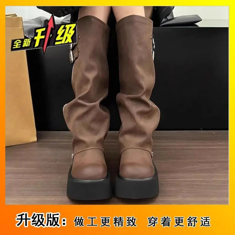 Thick Soled Boots Western Knight Boots Long Tube Boots For Women In Autumn And Winter, Knee Length Slim High Tube Boots,