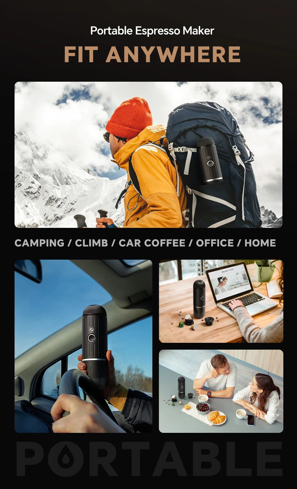Wireless Portable Heating Espresso Machine Coffee Maker Rechargeable Concentrated Extraction Coffee Machine for Travel Office