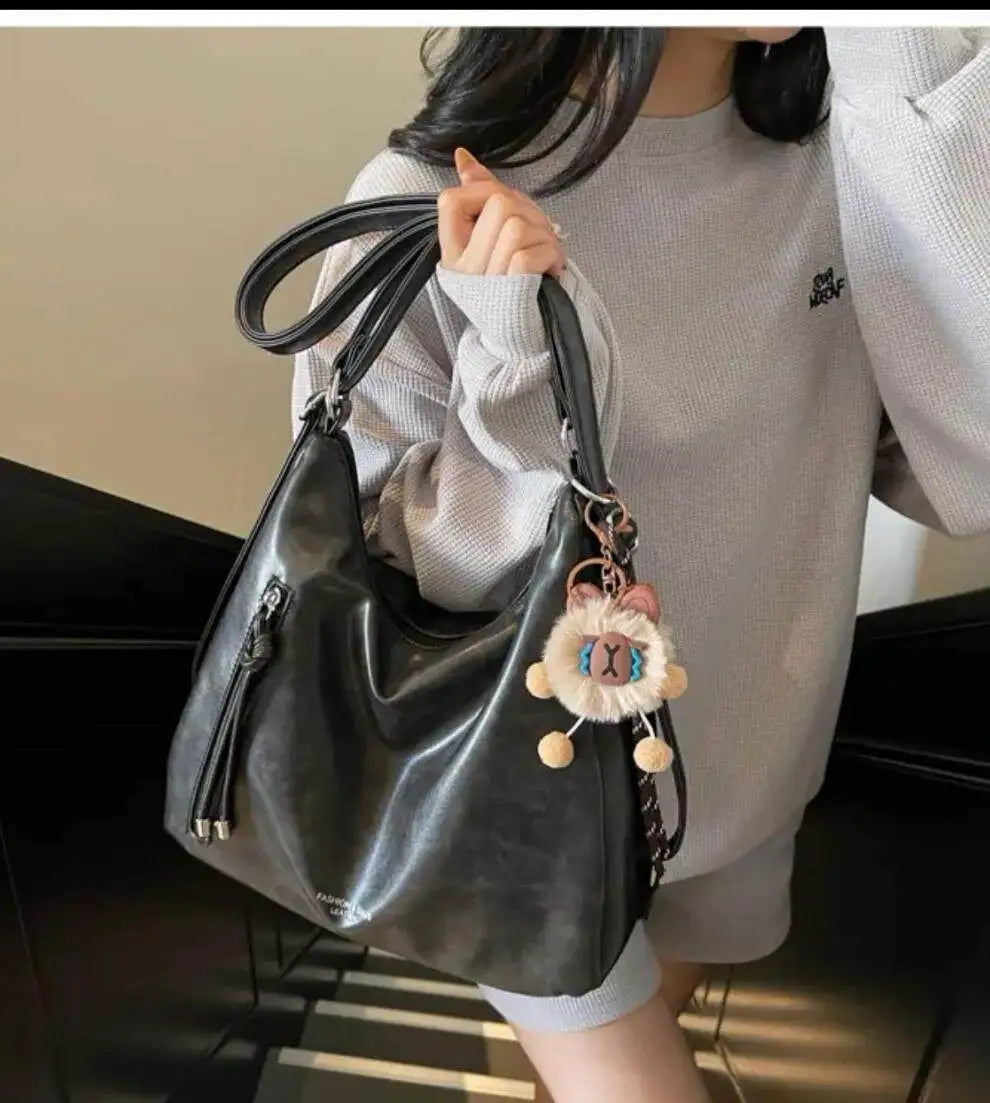 Retro Large Capacity Crossbody Shoulder Tote Bag for Women Commuter Bag 2025 New Luxury Minimalist High-End Feel PU Leather