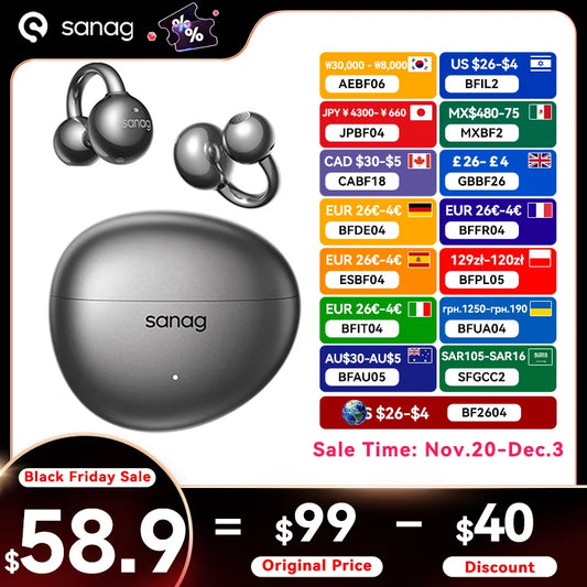 Sanag S7S AI Open Ear Clip on Headphones HiFi 3D Stereo Sound Quality AI Assistant Wireless Bluetooth Earphones APP EQ Setting