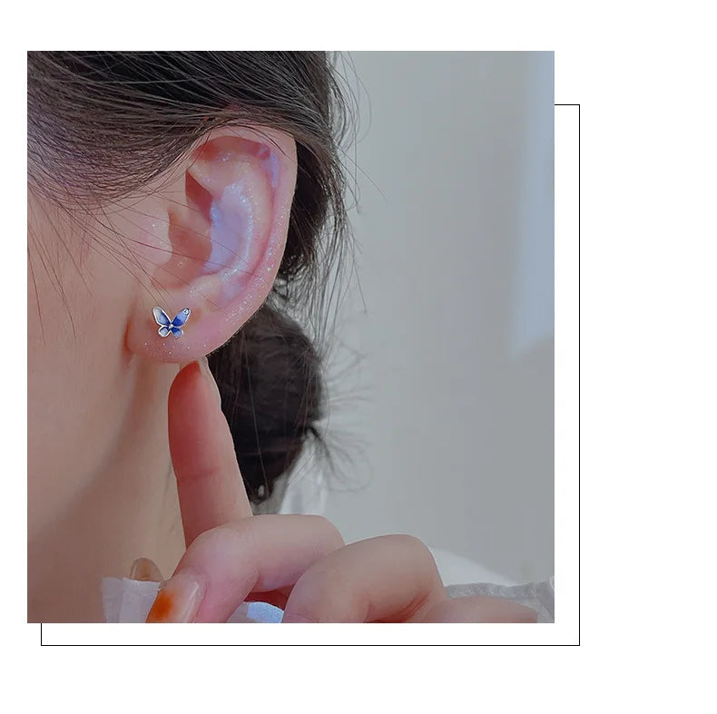 925 Sterling Silver Butterfly Stud Earrings Stylish Exquisite Sweet Style Sophisticated Design High End Earrings for Women