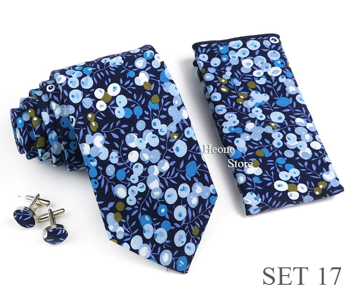 Hot Sell 3PC Chic Elegant Floral Tie Set Pocket Square Cufflinks For Men Women Wedding Party Dinner Suit Tuxedo Accessory Gift