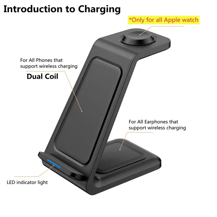 3 In 1 Wireless Charger Stand Fast Charging Station for iPhone 17 16 15 14 13 12 11 iWatch 10/9/8/7 Ultra Airpods Phone Holder