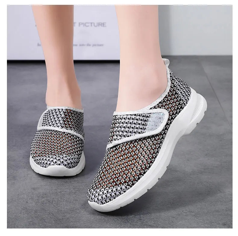 Women Mesh Shoes Summer Sports Black Outdoor Comfortable Loafers Monk Sneakers Girls For Walking Flats Mother Gift