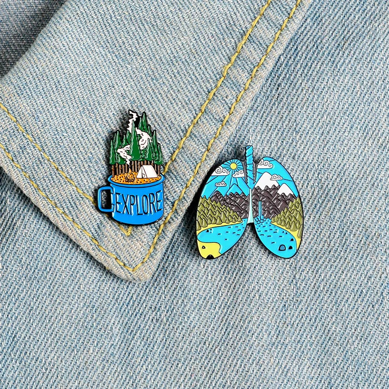 Personality Mountain Moon Sea Brooch Buckle Golden Metal Badge Bag Clothes Lapel Brooches For Women Men Kids Gifts