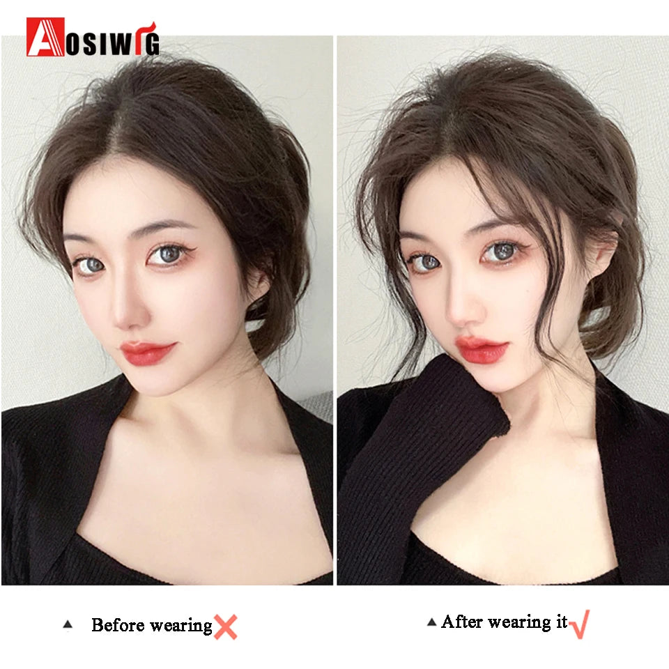 2PC Synthesis Bangs Wig Hair Extensions Curly Clip-on Hair Front Side Long Wavy Blone  Bangs With Clip Invisible Fringe Fake Hai