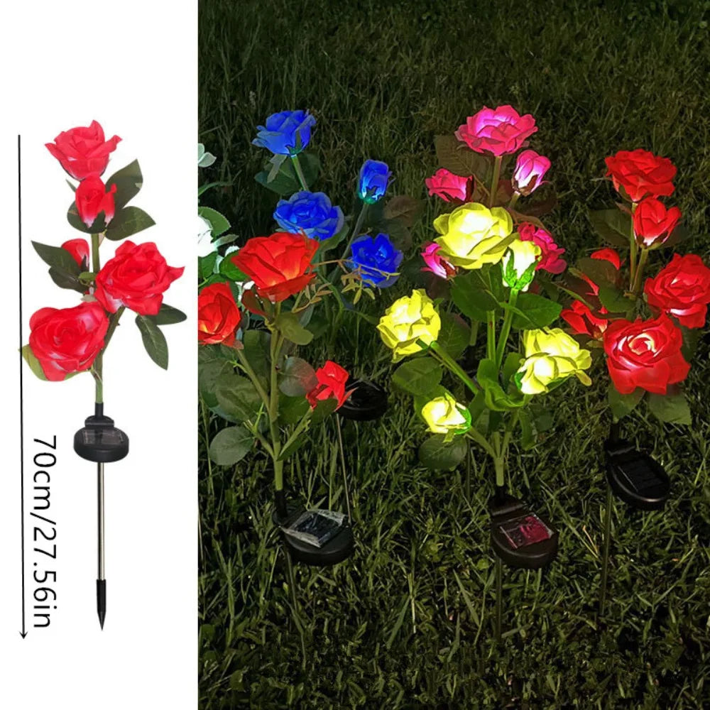 Solar Garden Lights LED Solar Flowers Rose Lawn Lamp  Outdoor Waterproof Outside Light for Patio Yard Garden Wedding Xmas Decor