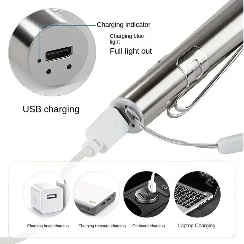 Stainless Steel Doctors Pen Light Yellow/ White Light with Steel Clip Nurse Pocket Flashlight Portable Water-proof