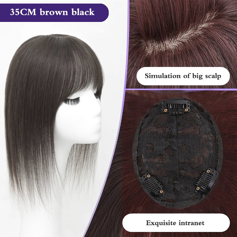 Synthetic Topper Hair Piece  Extension Wigs For Women Clip-on Natural Clip In Straight Wig With Bangs Black High Quality