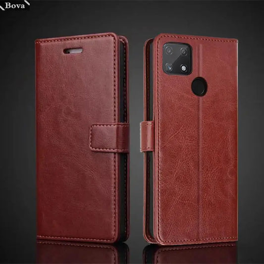 Card Holder Pu Leather Cover Case for OPPO Realme Narzo 50A Flip Cover Retro Wallet Bag Fitted Case Business Fundas Coque