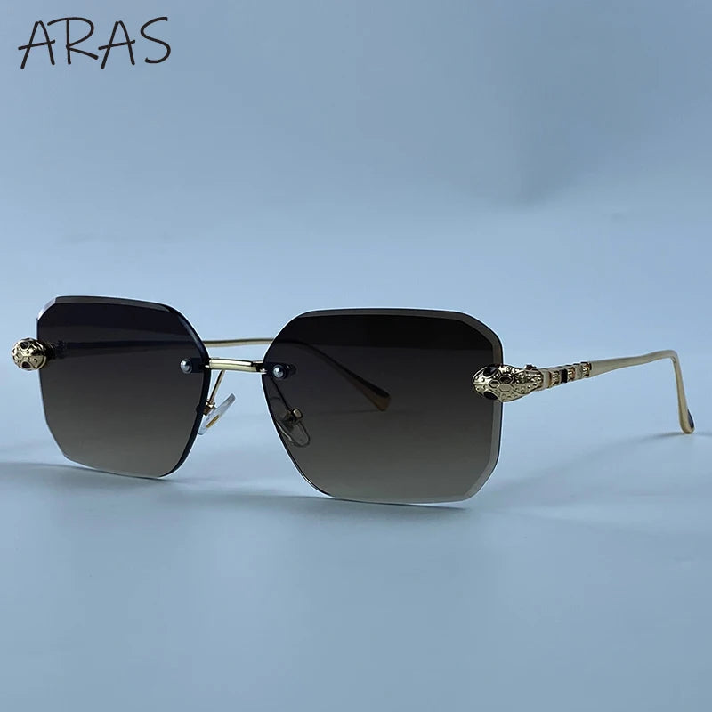 Retro Rectangle Rimless Sunglasses Women 2026 Luxury Designer Punk Square Sun Glasses for Ladies UV400 Gradient Eyewear Shades