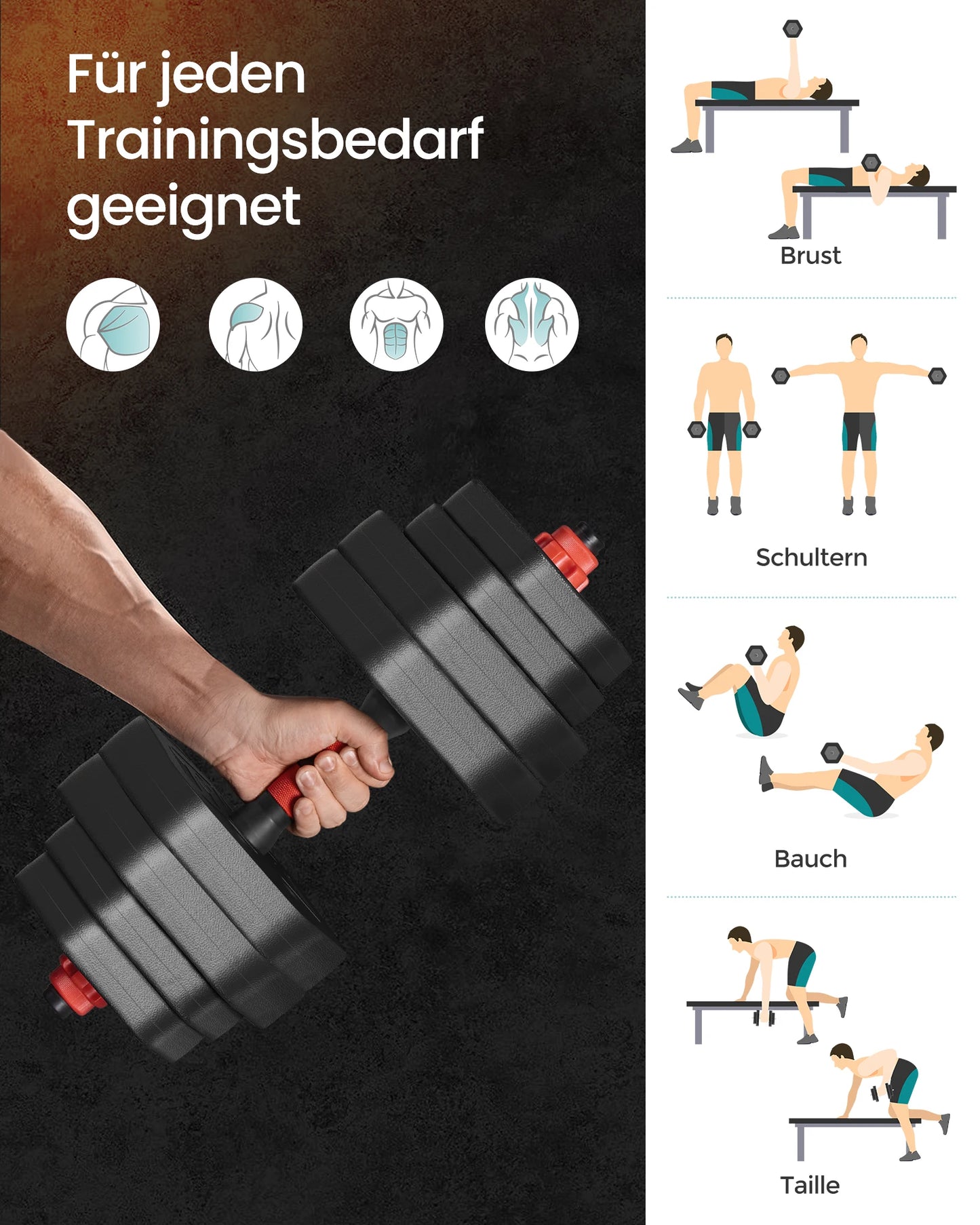 SONGMICS dumbbell set dumbbells Hexagon Short dumbbell set Workout Fitness Training Weightlifting