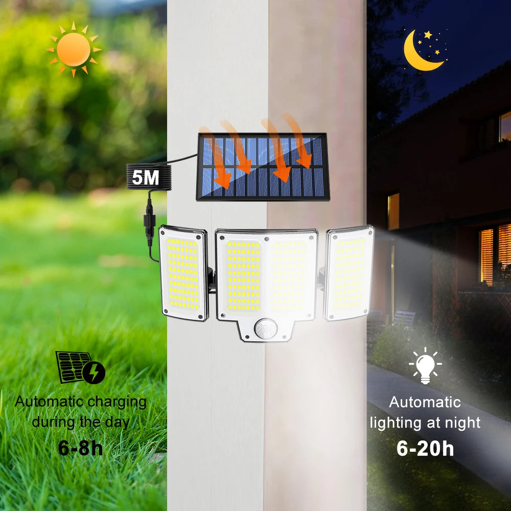 254/243LED Outdoor Solar Lights Garden Solar Powered Security Light Flood Light Motion Sensor 3 Mode Waterproof Garden Shed Yard