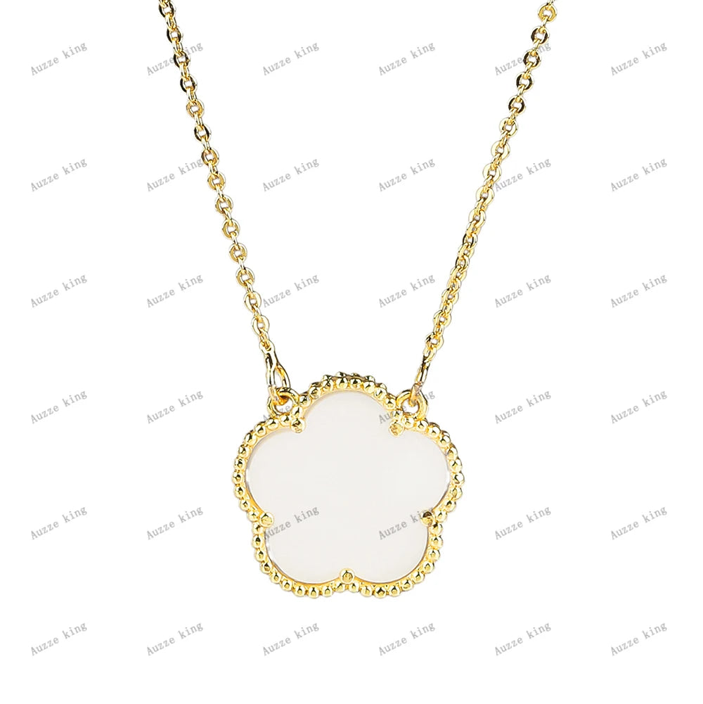 Double Sided Plum Blossom Natural Stone Hot Selling Plant Five Leaf Flower Pendant Necklace Collarbone Chain Woman Clover