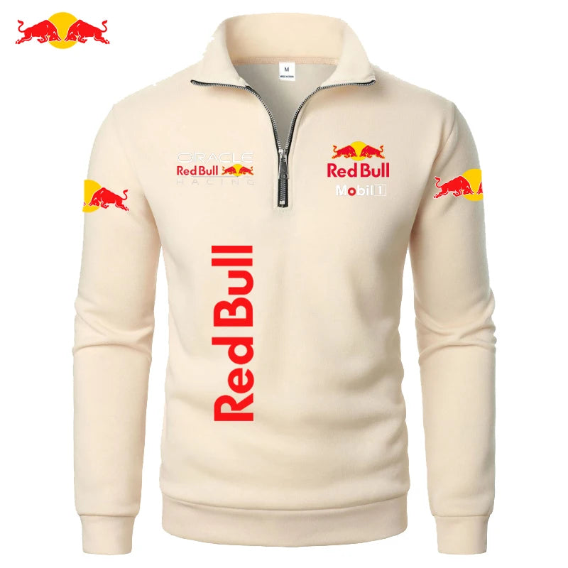 RedBull Logo Autumn-Winter Fashionable High-Neck Half-zip LongSleeved SolidColor Sport Shirt Thickened Men's Clothing Casual Top