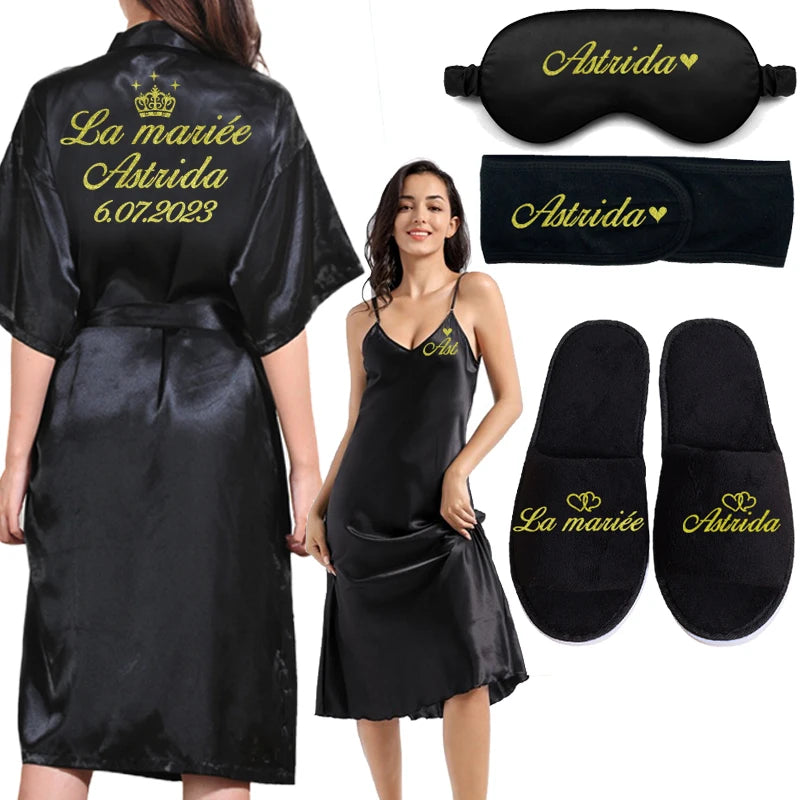 Customized Logo Bride Robe Wedding Bridesmaid Gift for Bridal Party Emulation Silk Soft Dress Home Bathrobe For Birthday Kimono