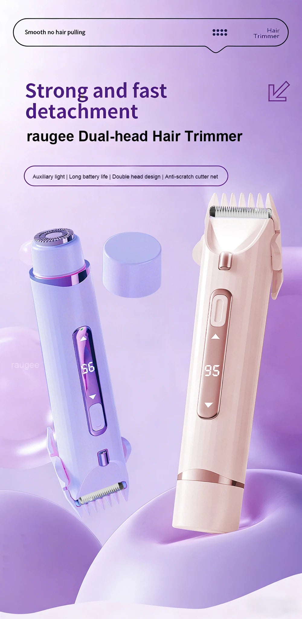 Electric Hair Shaver 2 in 1 Dual-Head Women Razor Body Bikini Hair Remover USB Rechargeable Painless Legs Underarm Hair Trimmer