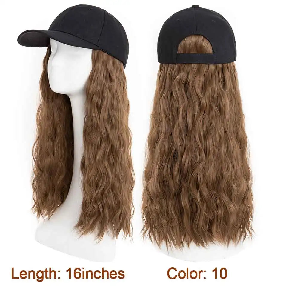 Hat Wig for Women 8''16''Wave Baseball Cap Wig with Curly Hair Extensions Wig Synthetic Wave Wig Hat Adjustable Baseball Hat Wig