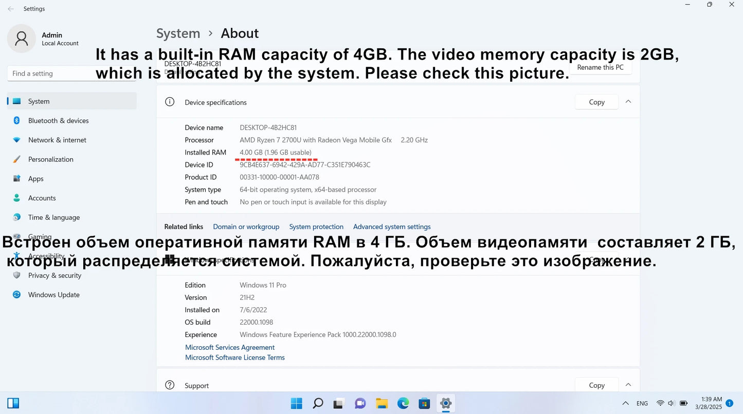 AMD Ryzen 7 2700U Laptop Threshold 15.6 Inch Metal Gaming Laptop -, 36GB RAM, 2TB SSD, 5G WIFI Bluetooth Windows 11 Pro
