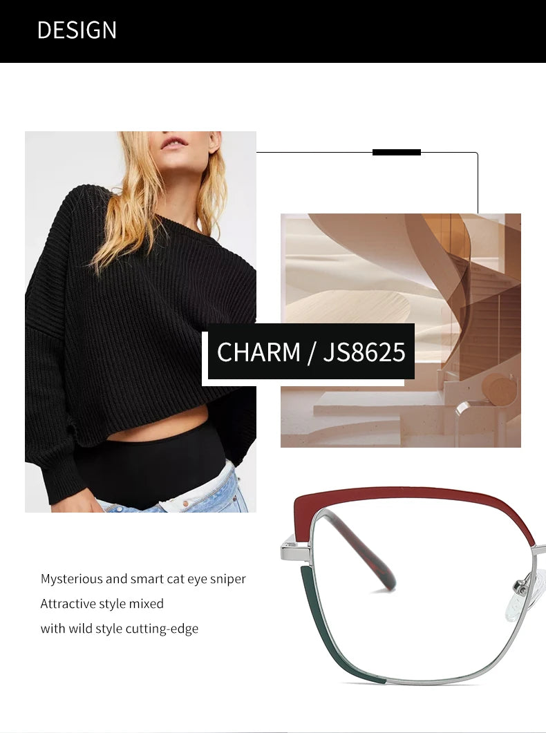 Fashionable anti-blue light glasses for women with a spring-legged metal frame in two colors; suitable for myopia.