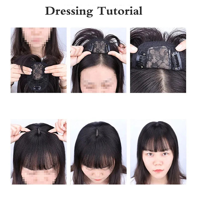 Synthetic Topper Hair Piece  Extension Wigs For Women Clip-on Natural Clip In Straight Wig With Bangs Black High Quality