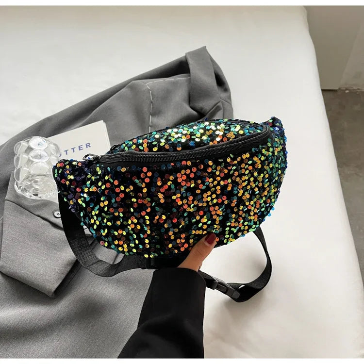 Light Luxury Zipper Fashion Women's Crossbody Bags New Best-selling Sweet Sequin Design Ladies Waist Packs Bolsas Femininas