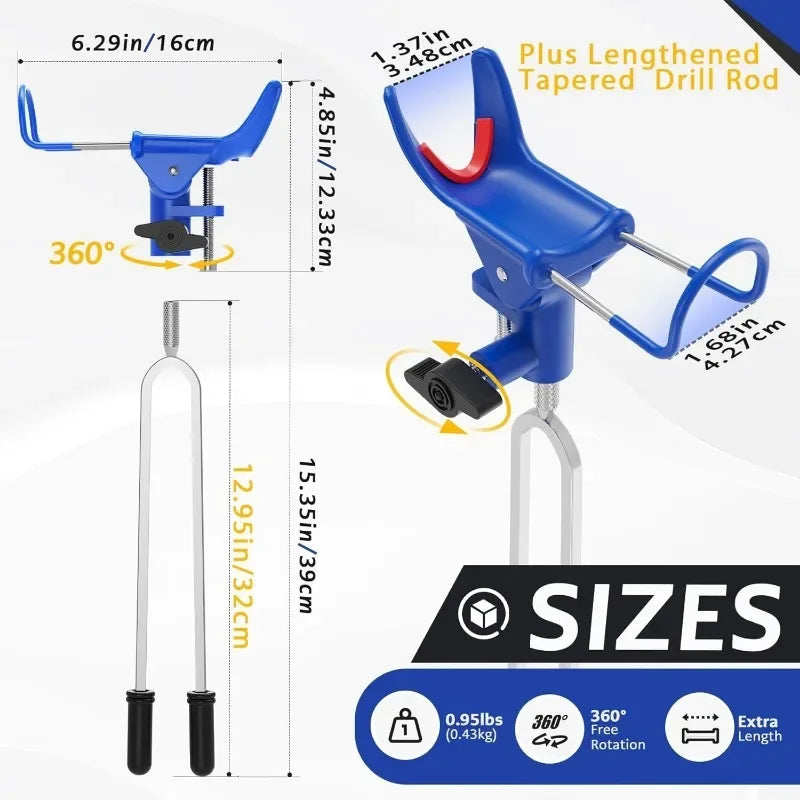 360° Adjustable Fishing Rod Holder, Heavy Duty Portable Foldable Stand with Ground Spike for Bank & Catfishing, Rust-Proof