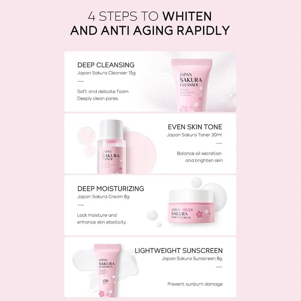 4pcs/6pcs Sakura Skin Care Set Japan Brand Nourishing Cleansing Essence Eye Cream Face Cream Toner Sunscreen High-end Gift Set