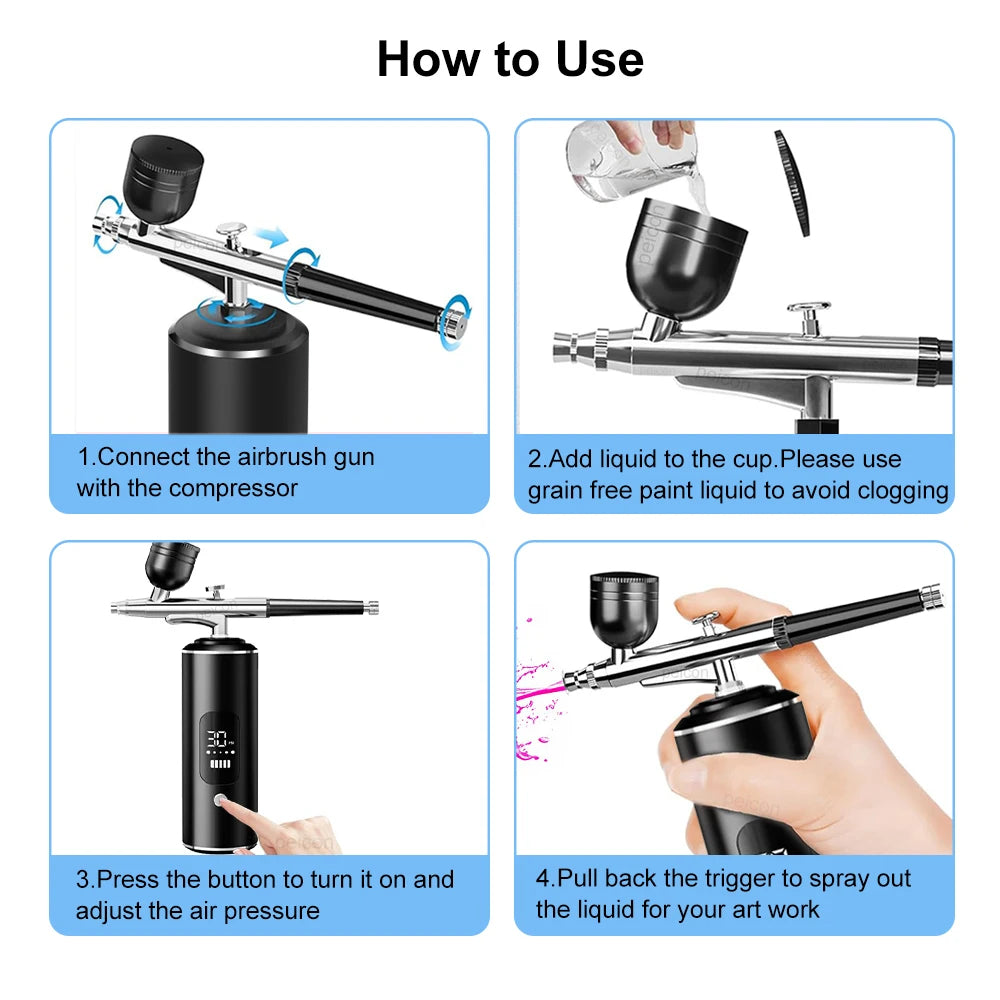 Portable Airbrush Nail with Compressor Mini Airbrush Nail Art Kit Handheld Spray Gun for Nails Art Painting Craft Cake