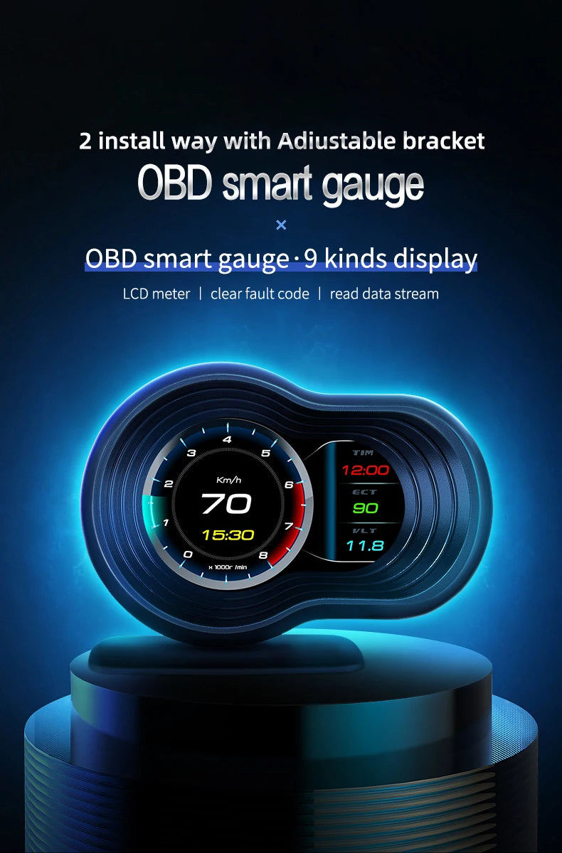 Smart Car HUD OBD2 Head Up Display F9 OBD Car On-board Computer Gauge Auto HUD Digital Odometer Water&Oil temp RPM Auto Meter