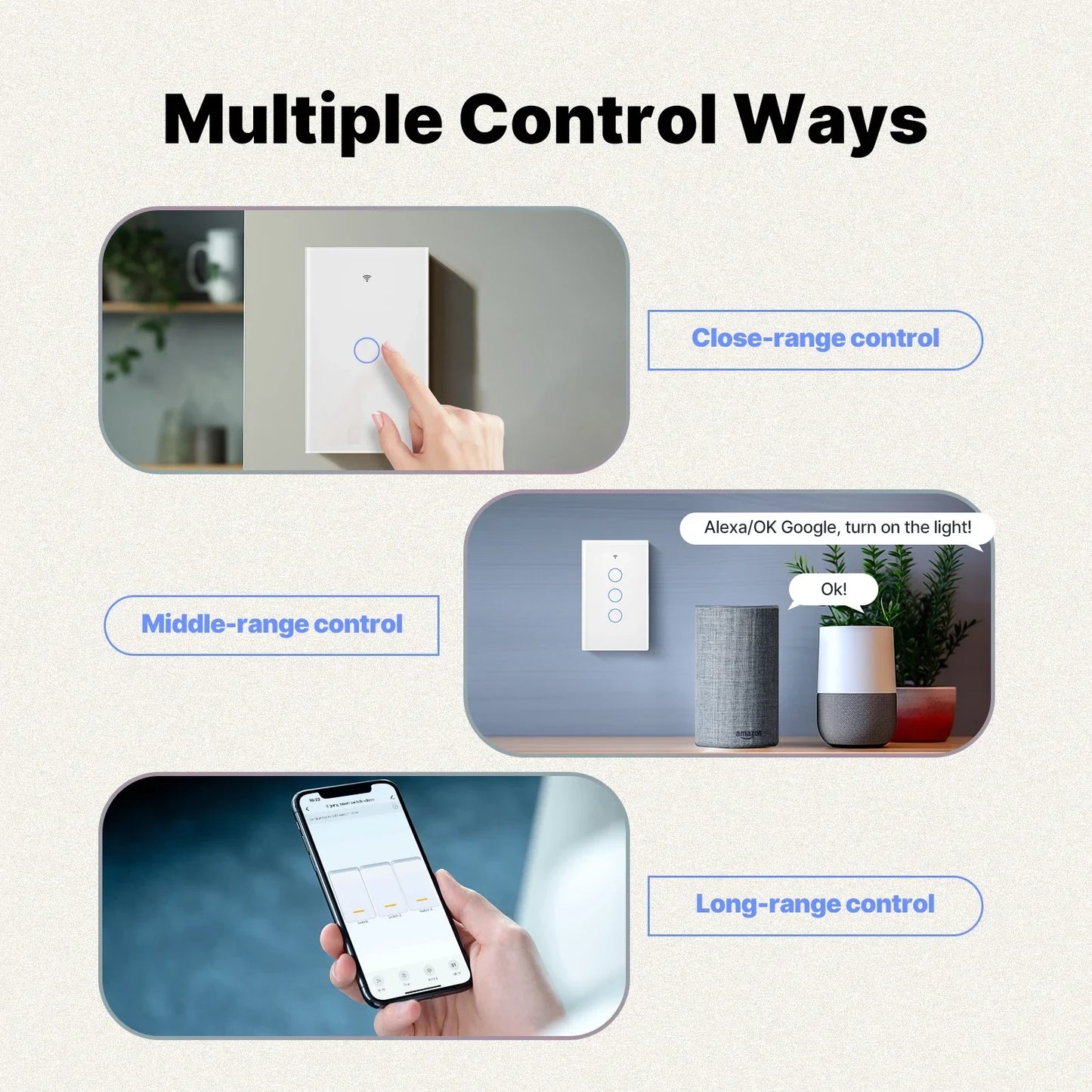 Matter Smart Switch Matter Light Switch Wifi Wall Switch Neutral Wire/No Neutral Wire 1/2/3/4 Gang US Touch Wall Light