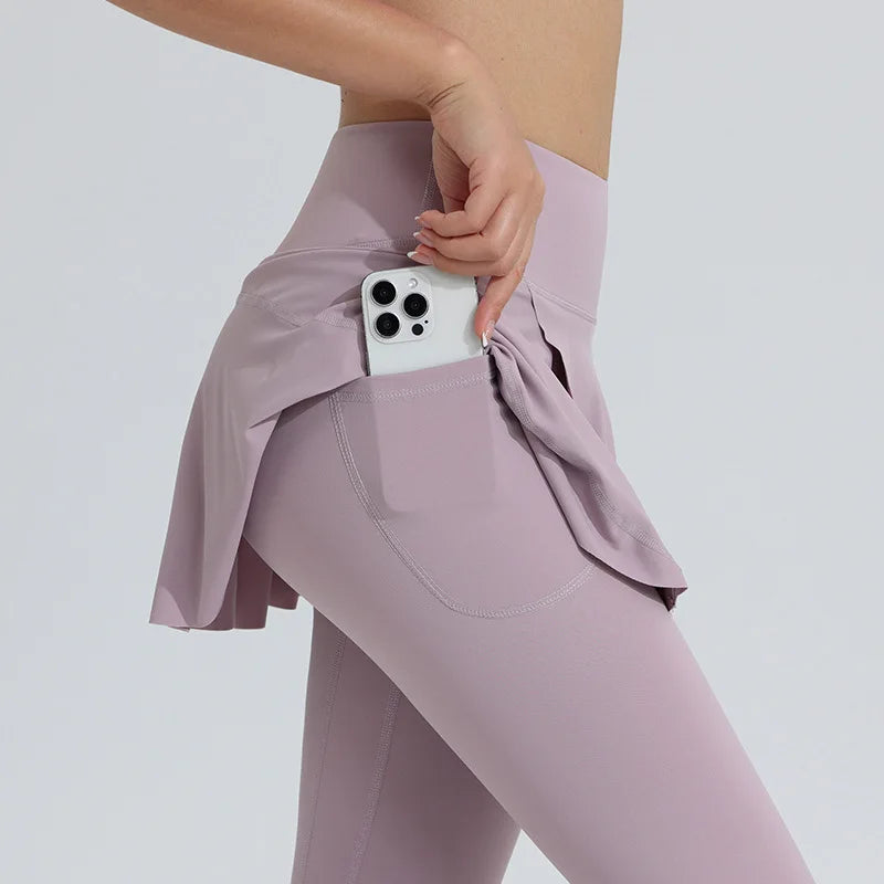 New Yoga Pants Women's High Waist Tennis Skirt Fitness Speed Drying Running Pocket Sports Skirt Tight Pants