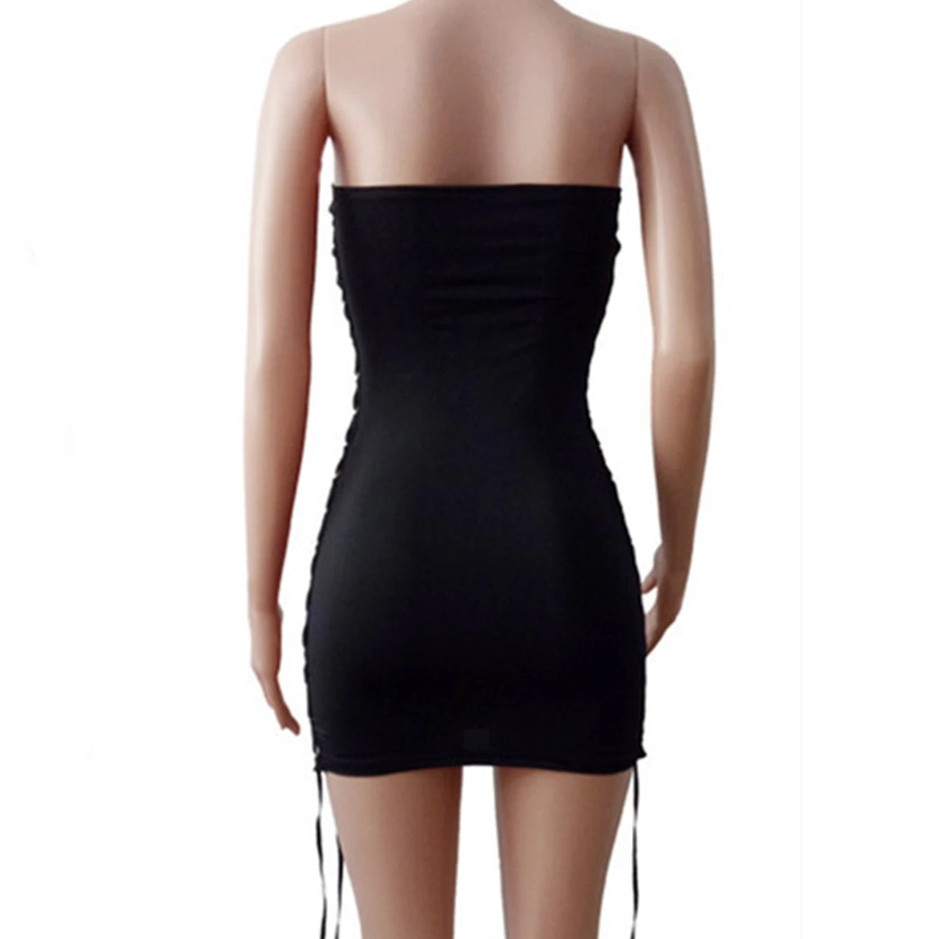 Explosive Nightclub Sexy Black Dress Double Side Corns Lace-up Wrap Chest Slim Dress Double Side Hollow-out Skirt Female